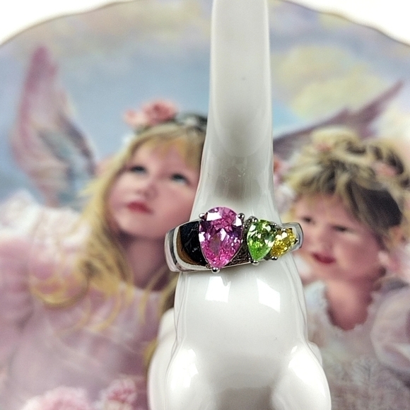 Gemstone Cocktail Ring Hypoallergenic Stainless Steel Women's Jewelry - Picture 9 of 12